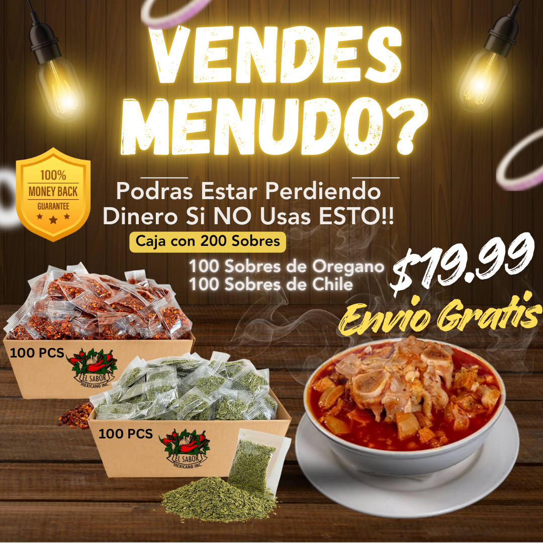 Menudo Sample Pack – 100 Oregano Packets + 100 Chili Packets | Ready-to-Use Portion Packs | Save Time & Money