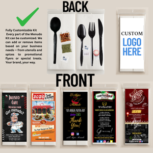 Menudo Kit – 500 Pcs  Custom Disposable Condiment Pack with Spoon, Napkin, Chili Packet, Oregano Packet, Salt & Branded Flyer for Restaurants
