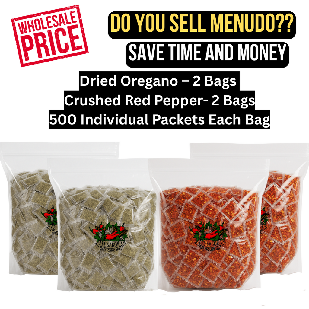 Dried Oregano (500 packets each) & Crushed Red Pepper (500 packets each) – MENUDO