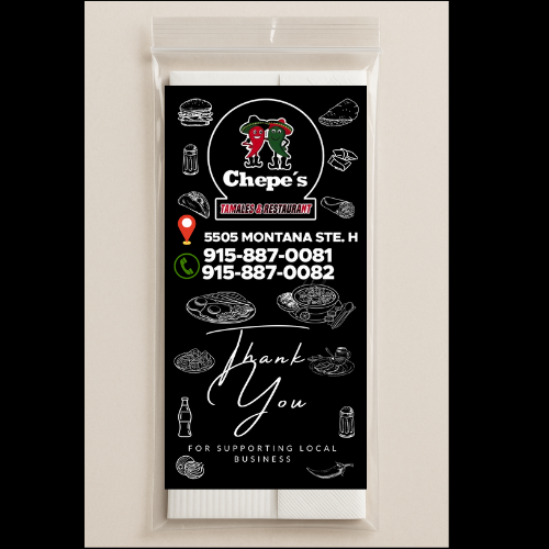 Menudo Kit – 500 Pcs  Custom Disposable Condiment Pack with Spoon, Napkin, Chili Packet, Oregano Packet, Salt & Branded Flyer for Restaurants