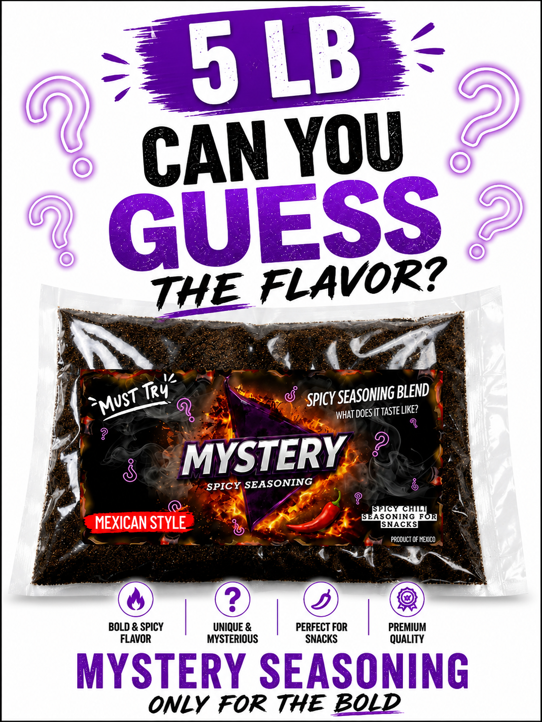 Mystery Flavor Seasoning – Spicy & Bold Snack Powder | Perfect for Beef Jerky, Chips & Popcorn 5 LB