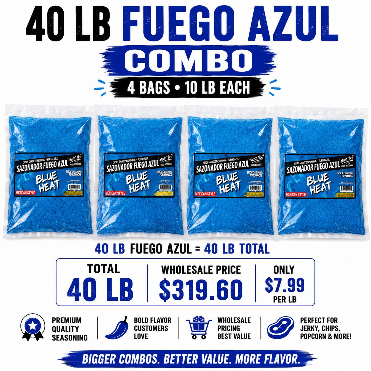 Fuego Azul Seasoning – Blue Heat Seasoning for Beef Jerky & Snacks (40 LB)