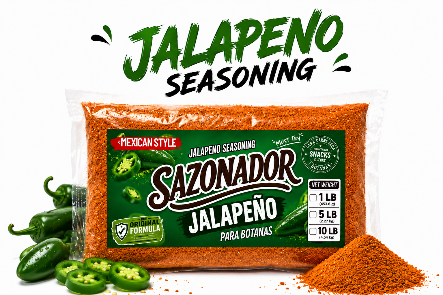 Jalapeño Seasoning Powder – Mexican Style Sazonador for Jerky, Chips, Snacks & More – 1 LB