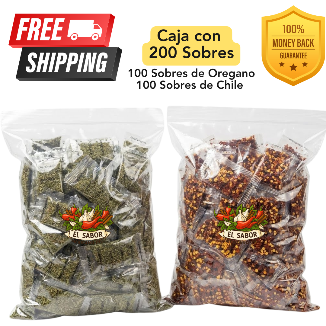 Menudo Sample Pack – 100 Oregano Packets + 100 Chili Packets | Ready-to-Use Portion Packs | Save Time & Money