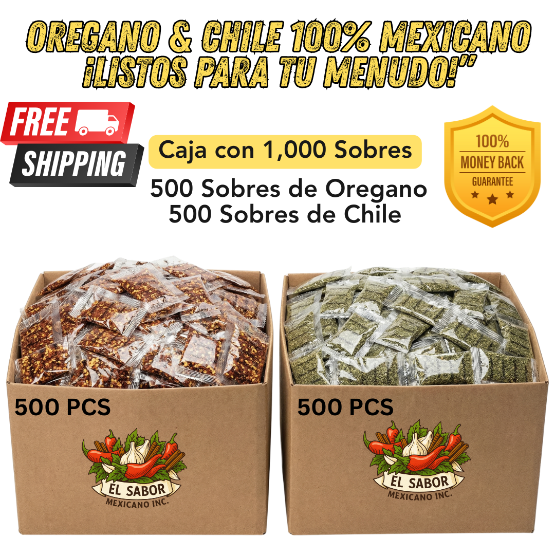 500 Dried Oregano Packets & 500 Crushed Red Pepper Packets COMBO