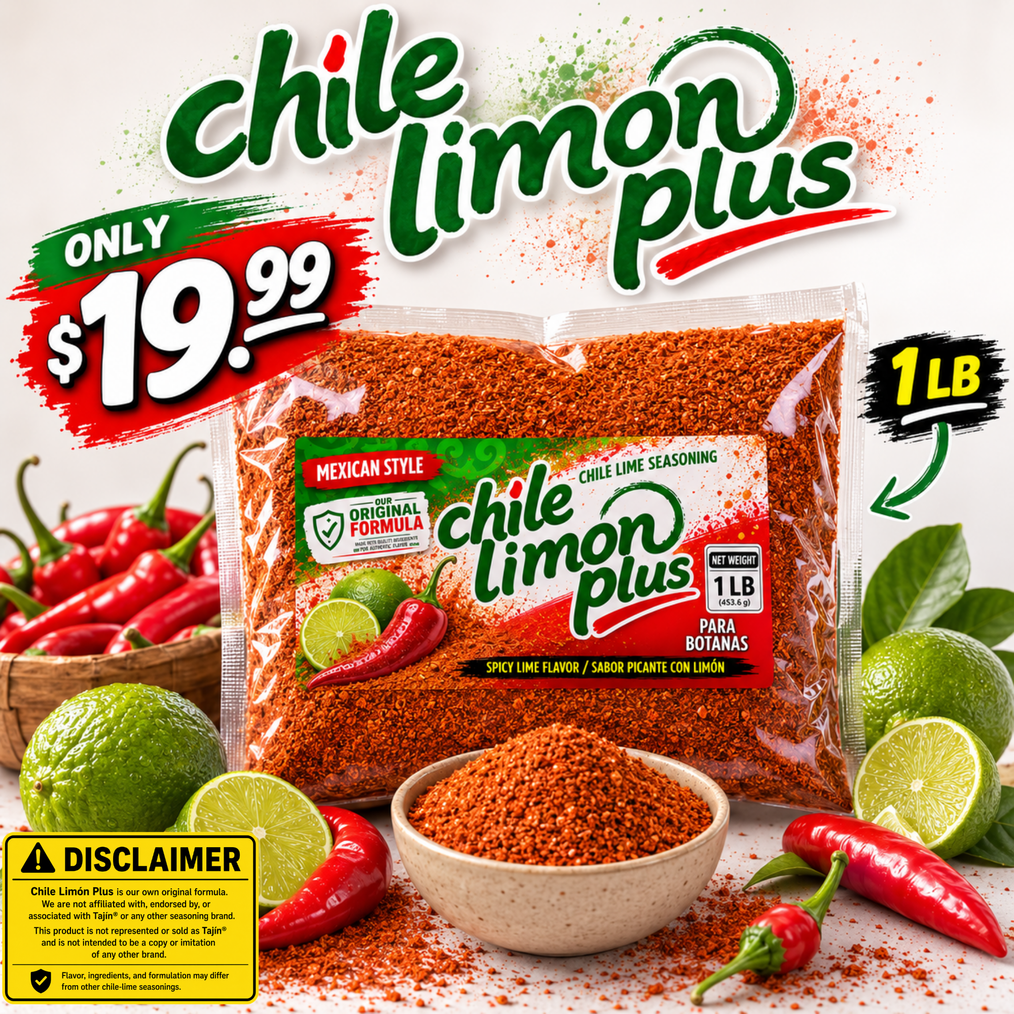Chile Limón Plus Seasoning 1 LB – Spicy Chile Lime Seasoning for Beef Jerky, Snacks & More