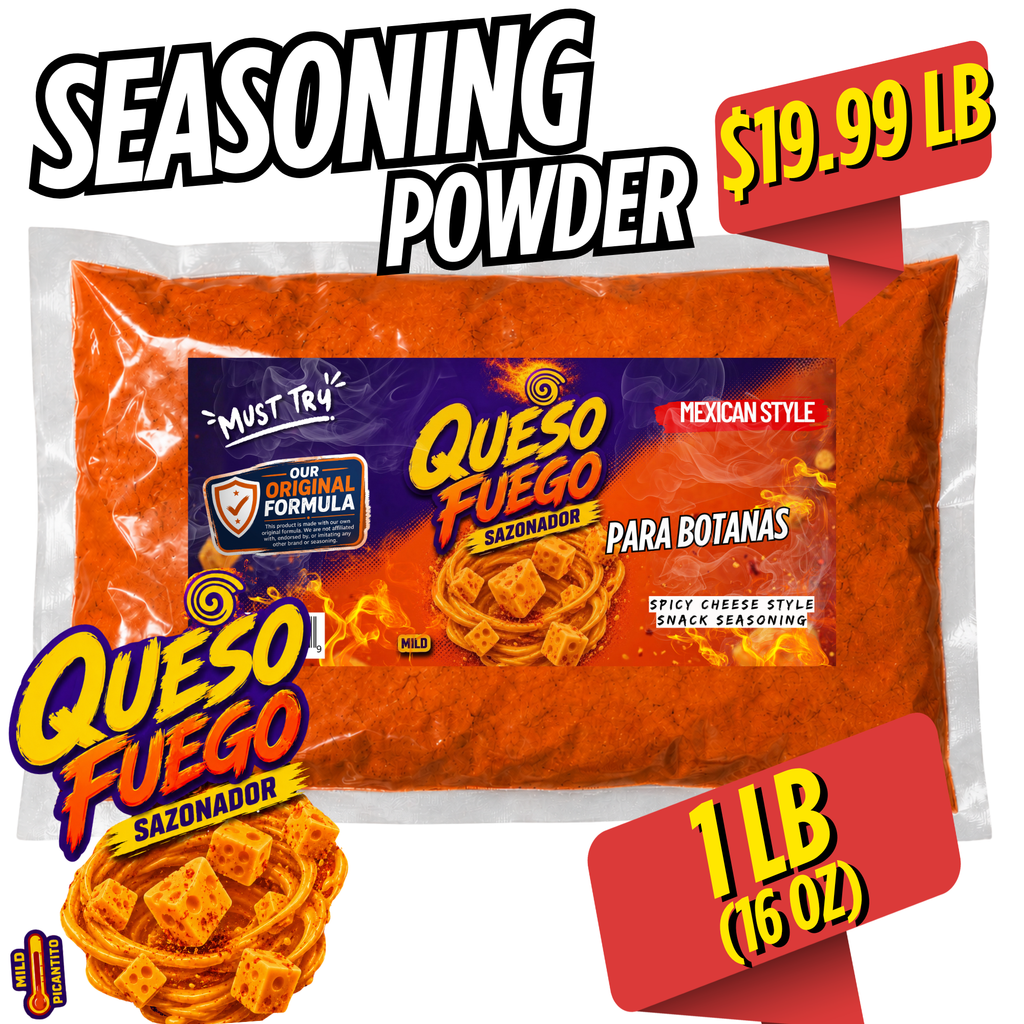 Queso Fuego Seasoning for Beef Jerky, Chips & Snacks | Extra Cheesy & Spicy Flavor