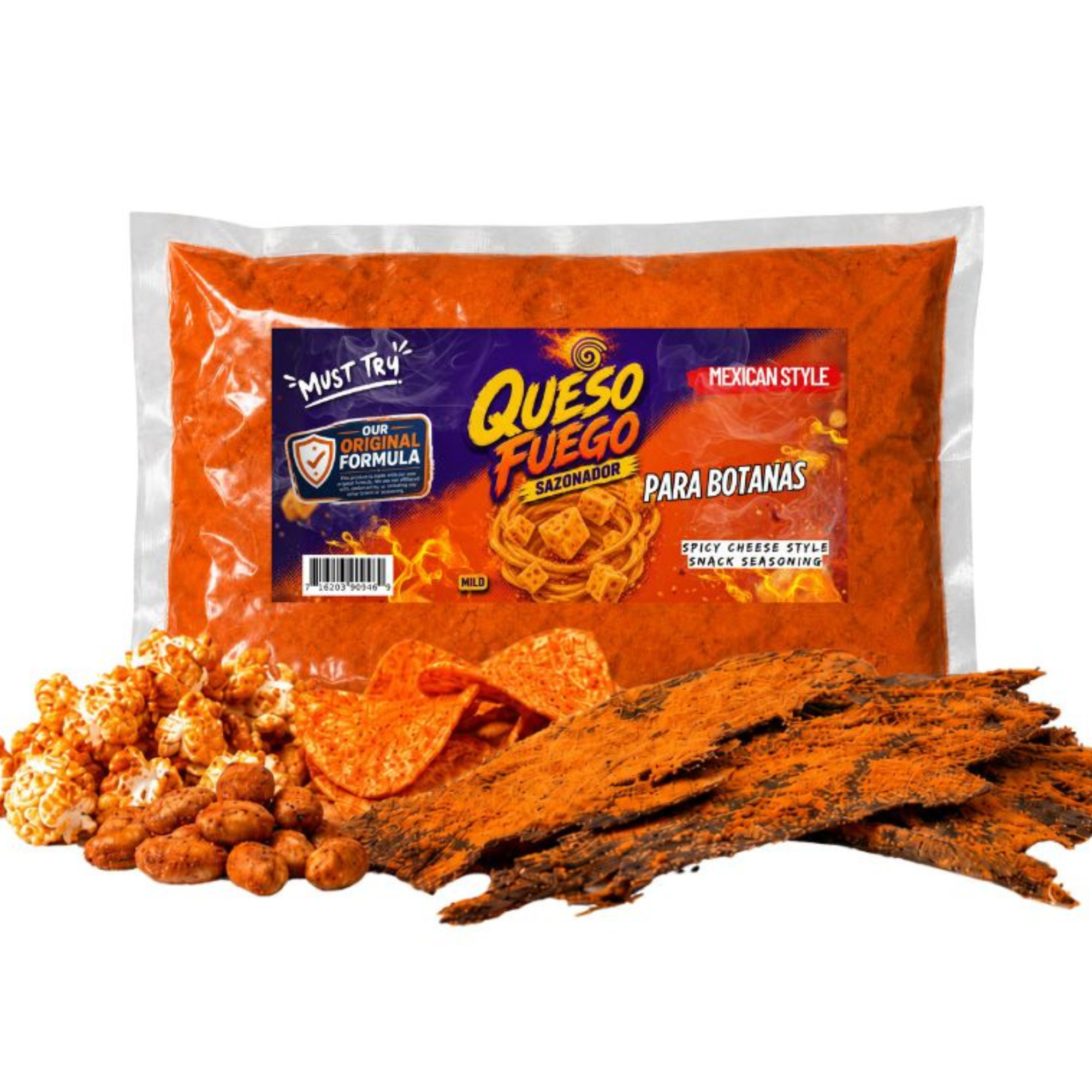 Queso Fuego Seasoning for Beef Jerky, Chips & Snacks | Extra Cheesy & Spicy Flavor