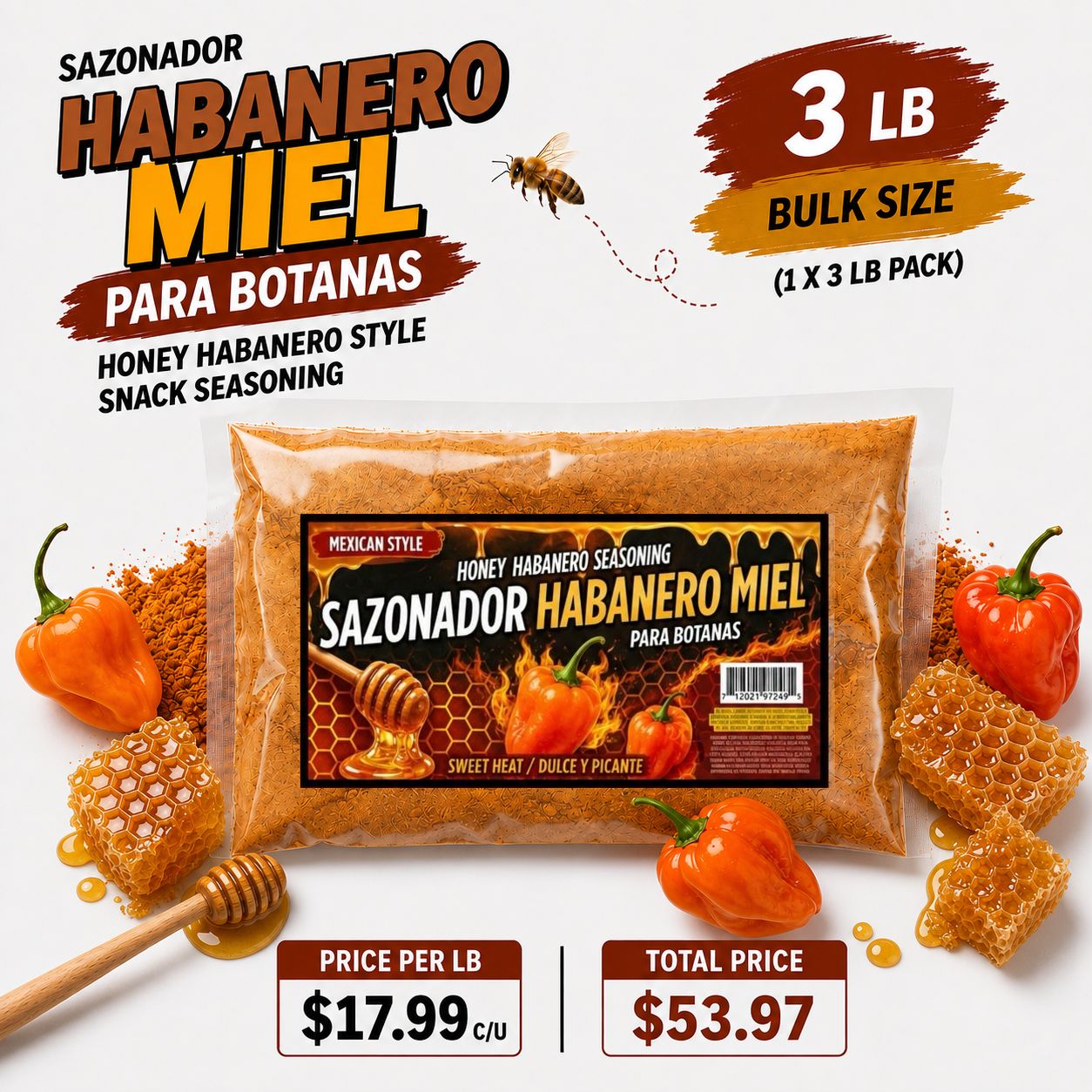 Sazonador Habanero Miel – Honey Habanero Sweet Heat for Beef Jerky, Snacks & More 1 LB