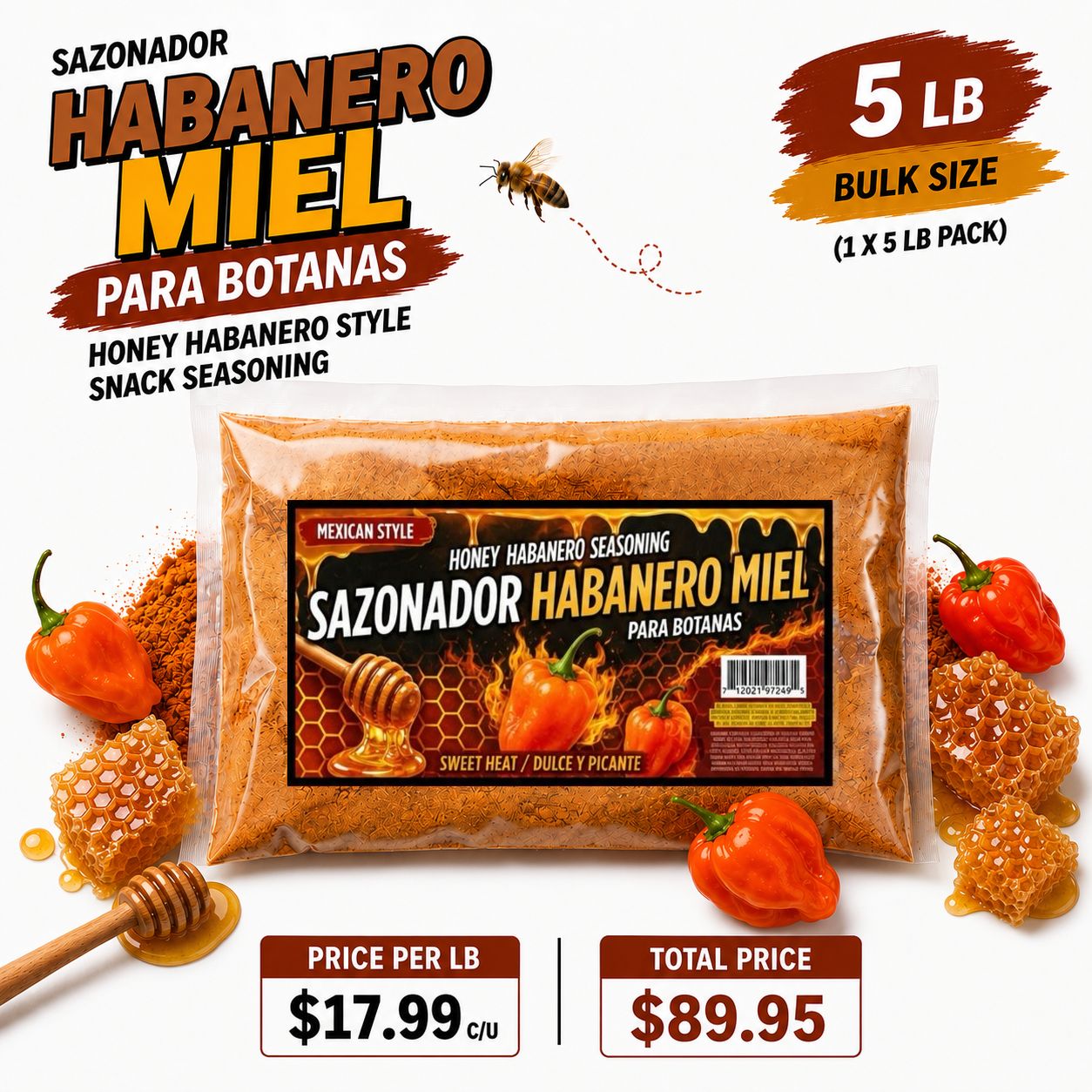Sazonador Habanero Miel – Honey Habanero Sweet Heat for Beef Jerky, Snacks & More 1 LB