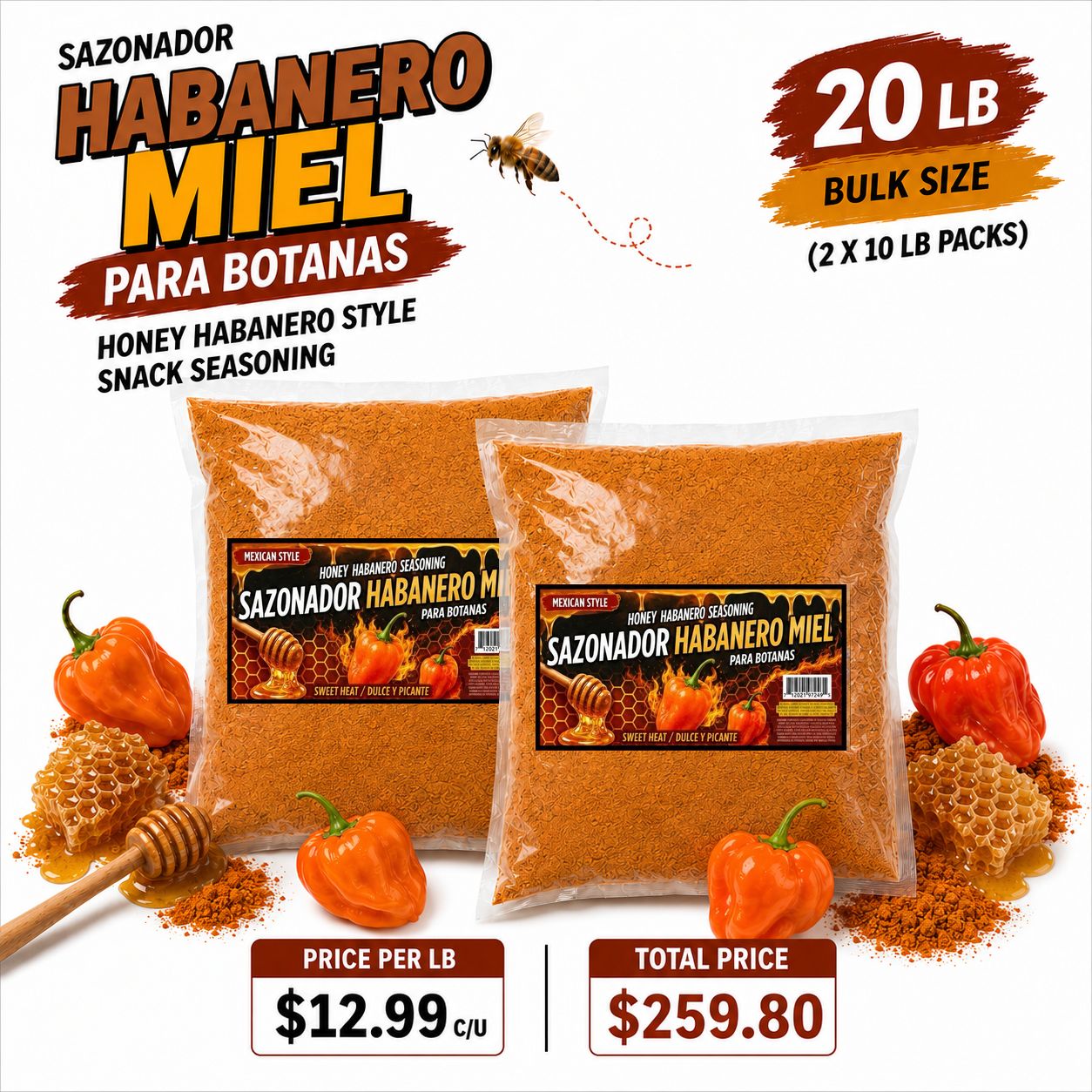 Sazonador Habanero Miel – Honey Habanero Sweet Heat for Beef Jerky, Snacks & More 1 LB