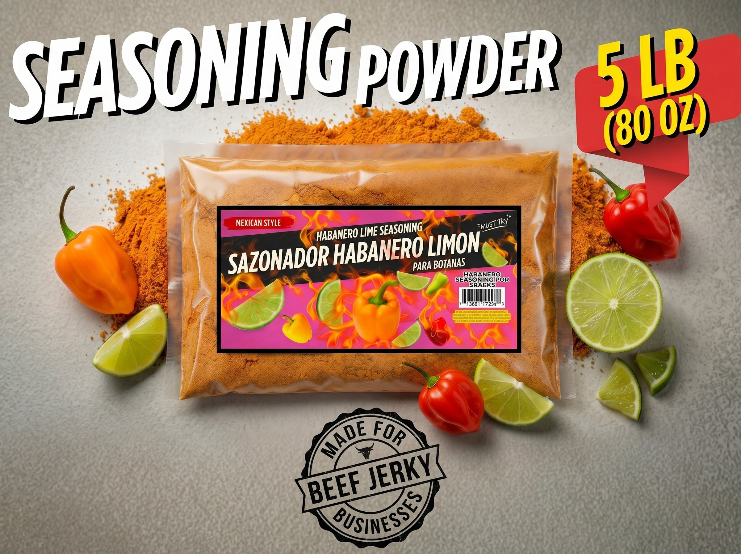 Habanero Seasoning Powder 5 LB – Spicy Chili Blend for Corn, Snacks, Jerky & Popcorn – Bulk Food Service Size