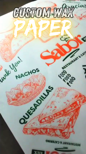 Custom wax paper with restaurant logo used for food wrapping