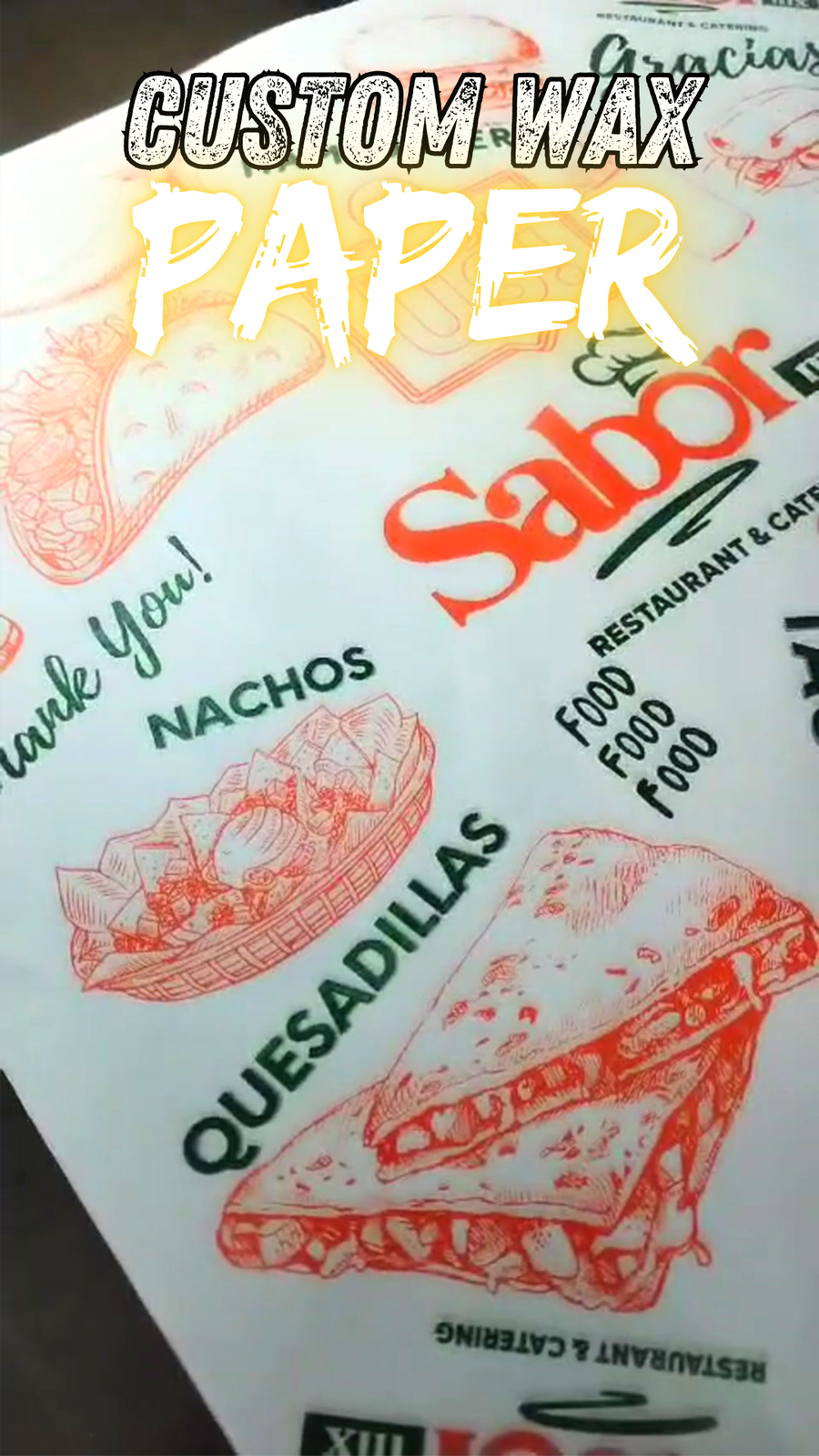 Custom wax paper with restaurant logo used for food wrapping
